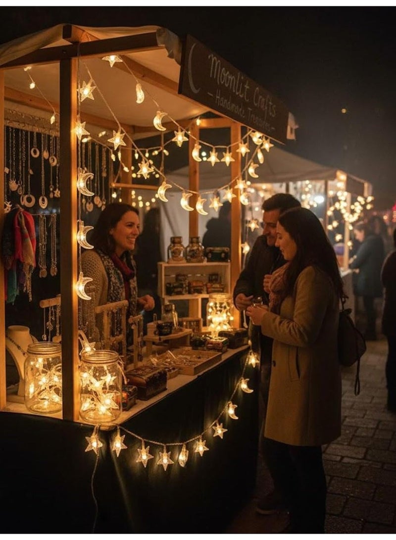 فوريول ستار أضواء رمضان، أضواء نافذة خيوط، أضواء زينة عيد مبارك مع 40 مصباح LED، تعمل بالبطارية، دافئة باللون الأبيض، 6 أمتار - Image 5